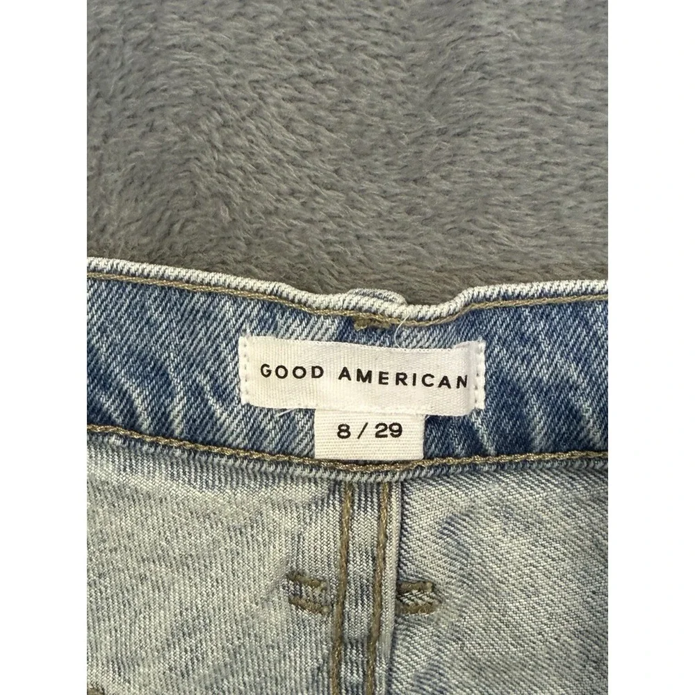 New Good American Jean Shorts Womens 8 Blue Light Wash Denim Good 90s Cut‎ Off